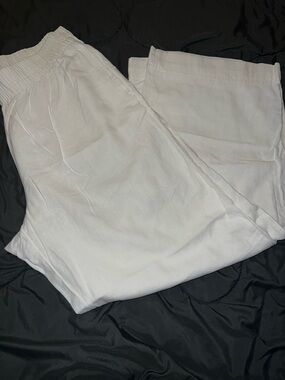 Old Navy Cream Linen Wide-Leg Pants with Comfort Waistband